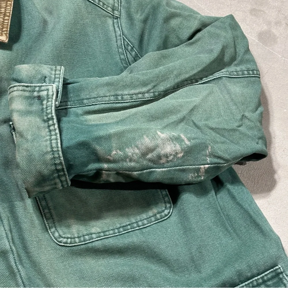Vintage Distressed Eddie Bauer Faded Green Canvas Barn Chore Jacket Mens Large - Picture 5 of 10